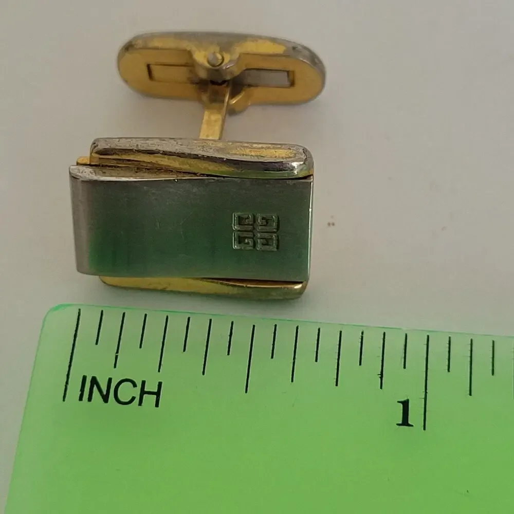 Givenchy Cufflinks Set Rectangle Gold Silver Tone Logo Vintage Designer Fair‎